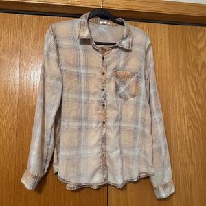 Maurices Plaid Button Down Shirt - Cream and Tan